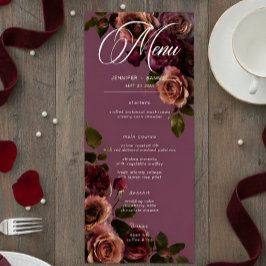 Menú Elegant Moody Soft Rust & Burgundy Floral Wedding