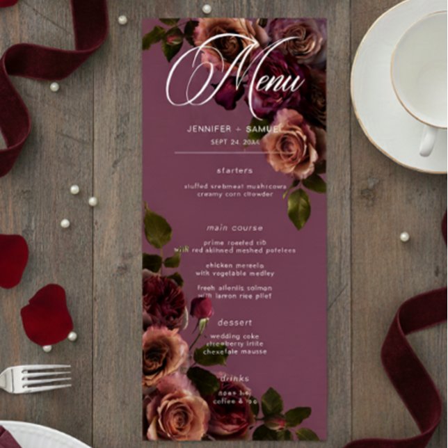 Menú Elegant Moody Soft Rust & Burgundy Floral Wedding (Subido por el creador)