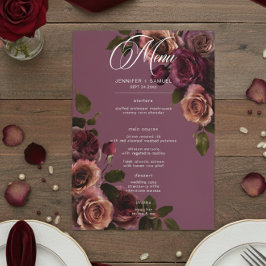 Menú Elegant Moody Soft Rust & Burgundy Floral Wedding