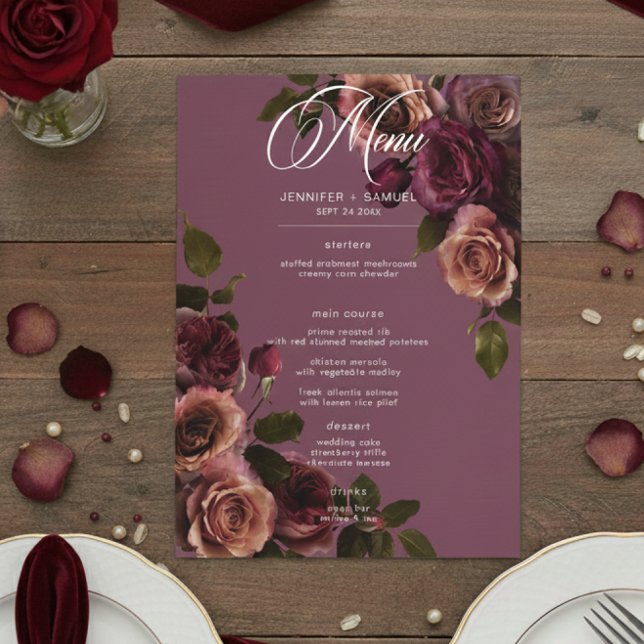 Menú Elegant Moody Soft Rust & Burgundy Floral Wedding (Subido por el creador)