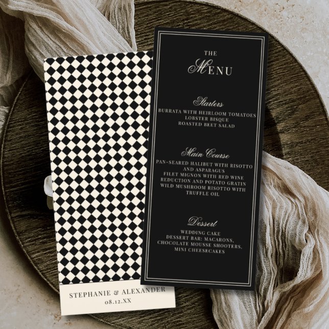 Menú Elegant Old Money Black Ivory Checkered Wedding (Subido por el creador)