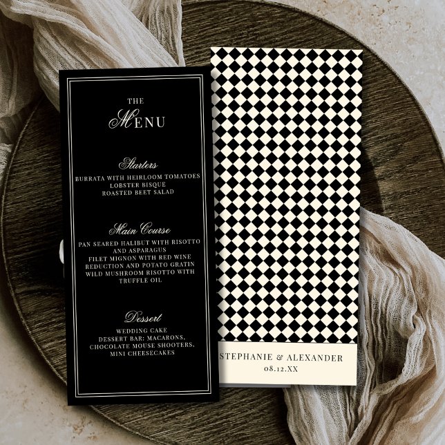 Menú Elegant Old Money Black Ivory Checkered Wedding (Subido por el creador)