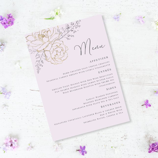 Menú Elegant Purple Gold Floral Wedding (Subido por el creador)