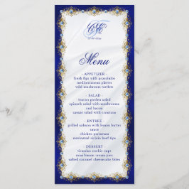 Menú Elegant Royal Blue Floral Monogram Wedding
