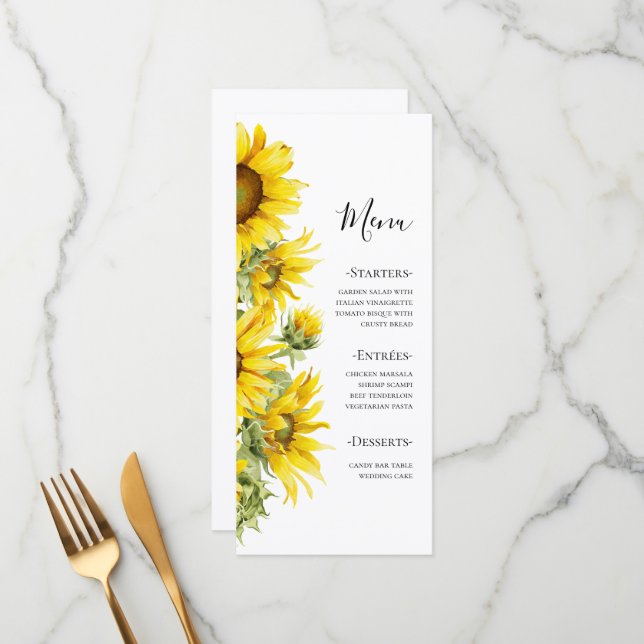Menú Elegant Sunflower Summer Wedding  (Anverso/Reverso In Situ)