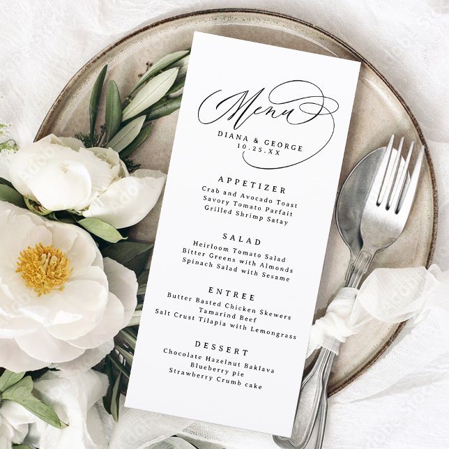 Menú Elegant Swirl Script Simple Wedding (Elegant Swirl Script Simple Wedding Menu)