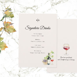 Menú Elegant Tuscany Signature Drinks Wedding Sign