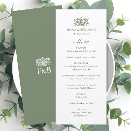 Menú Elegant Wedding Vintage Floral Monogram Green