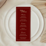 Menú Elegant Wine Red Script Monogram Wedding<br><div class="desc">Elegant Wine Red Script Monogram Wedding Menu. Personalize with your starters,  entrées,  and desserts,  and add bride and groom initials in a classic monogram on the back.</div>