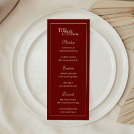 Menú Elegant Wine Red Script Monogram Wedding