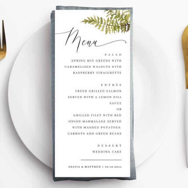 Menú Elegant Woodland Wedding | Minimalist Forest Fern (Subido por el creador)
