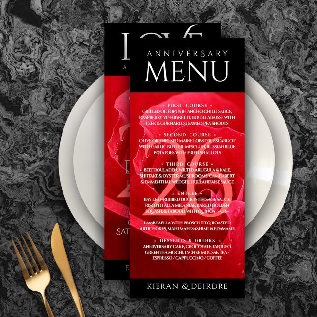 Menú Elegante 26° Rosa Boda Aniversario (Elegant 26th Rose Wedding Anniversary Menu Rack Card Cover Photo.)