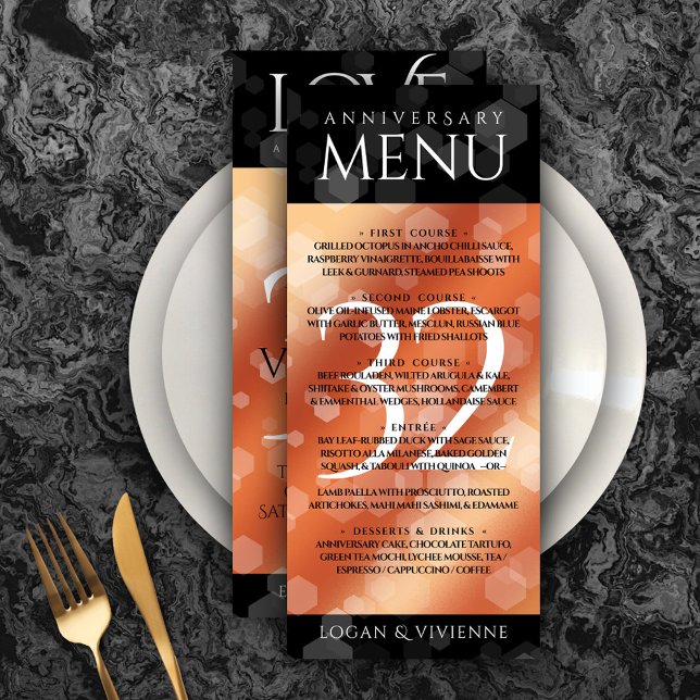 Menú Elegante 32° Aniversario del Boda de Bronce (Elegant 32nd Bronze Wedding Anniversary Menu Rack Card Cover Photo.)