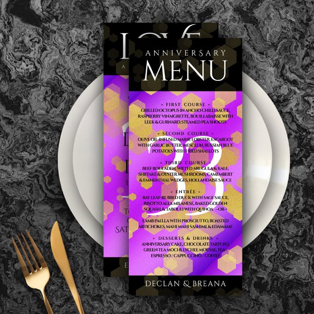 Menú Elegante 33° Aniversario del Boda Ametista (Elegant 33rd Amethyst Wedding Anniversary Menu Rack Card Cover Photo.)