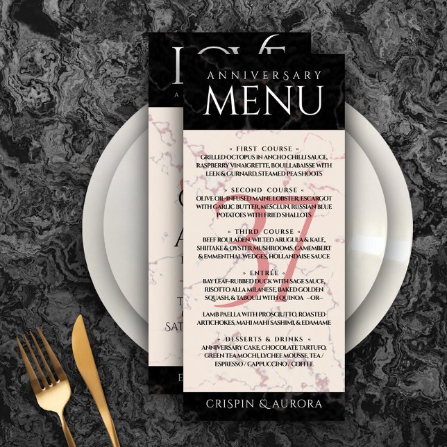 Menú Elegante 37° Aniversario del Boda de Alabastro (Elegant 37th Alabaster Wedding Anniversary Menu Rack Card Cover Photo.)