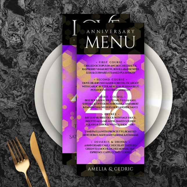 Menú Elegante 48º Aniversario del Boda Ametista (Elegant 48th Amethyst Wedding Menu Anniversary Rack Card Cover Photo.)