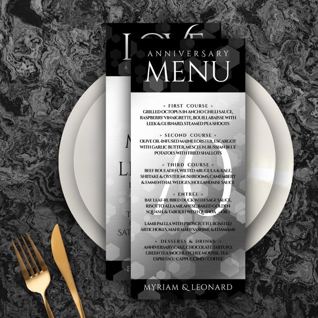 Menú Elegante 70° Aniversario del Boda Platino (Elegant 70th Platinum Wedding Anniversary Menu Rack Card Cover Photo.)