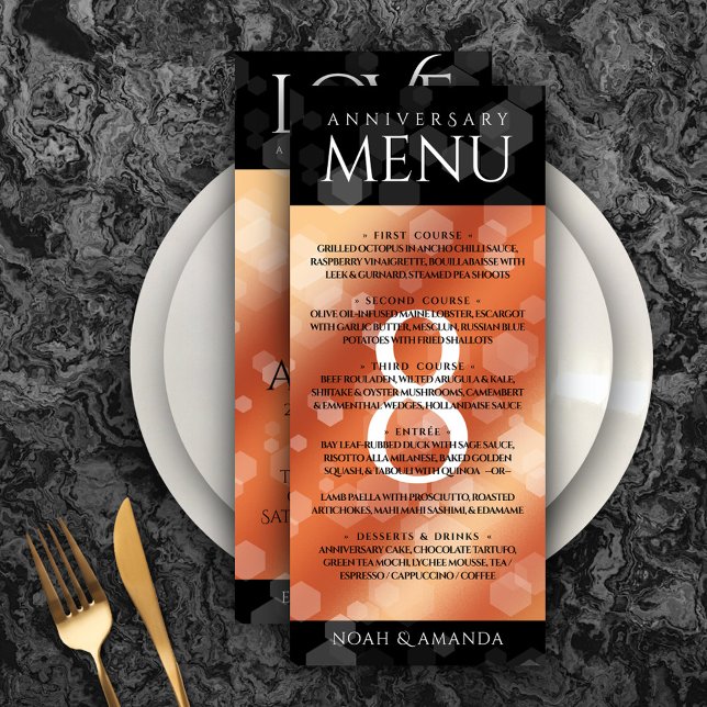 Menú Elegante 8° Aniversario del Boda de Bronce (Elegant 8th Bronze Wedding Anniversary Menu Rack Card Cover Photo.)