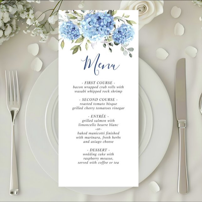 Menú Elegante acuarela azul Hydrangea Boda (Subido por el creador)