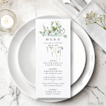 Menú Elegante acuarela Boda de flores silvestres<br><div class="desc">Este elegante menú de bodas cuenta con hermosas acuarelas pintadas a mano y decoradas como un ramo,  perfecto para bodas de primavera,  verano o otoño. Para una personalización más avanzada de este diseño,  haga clic en el BOTÓN HERRAMIENTA DE DISEÑO AZUL de arriba. También están disponibles los elementos coincidentes.</div>
