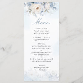 Menú Elegante acuarela Dusty Blue Floral Boda