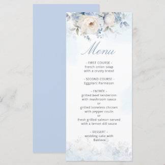 Menú Elegante acuarela Dusty Blue Floral Boda