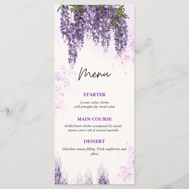 Menú Elegante acuarela Floral Boda carta (Anverso)