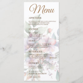 Menú Elegante acuarela floral Boda carta