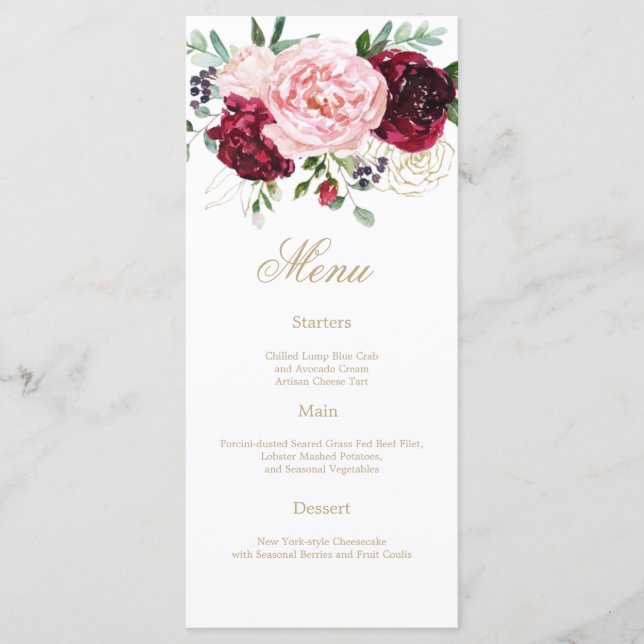 Menú Elegante acuarela floral moderna (Anverso)