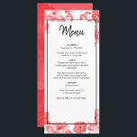 Menú Elegante acuarela Hibiscus Boda<br><div class="desc">Este diseño presenta elegantes flores rojas de hibisco tropical. El elegante texto negro contrasta con el ilustracion de color rojo floral. La línea negra de la línea fina que rodea la redacción crea un estilo sofisticado, moderno y de moda. La sencilla configuración de la tipografía le da un estilo distinto....</div>