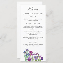Menú Elegante acuarela Iris flor Boda Carta