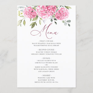 Menú Elegante acuarela rosa Hydrangea Boda floral