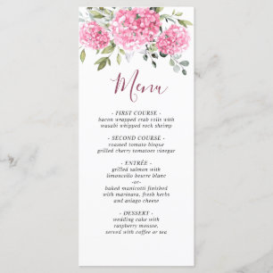 Menú Elegante acuarela rosa Rubor Hydrangea Boda