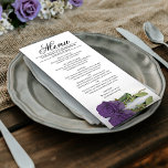 Menú Elegante Ametist Rosa  Reflexión Boda<br><div class="desc">Este bonito menú le dará un toque de elegancia a la recepción de bodas. Tiene un bonito y romántico diseño, con un único rosa color amatista violeta sobre su lado, reflejado en una piscina de agua con olas y olas. Hay espacio para los nombres de la pareja y la fecha...</div>