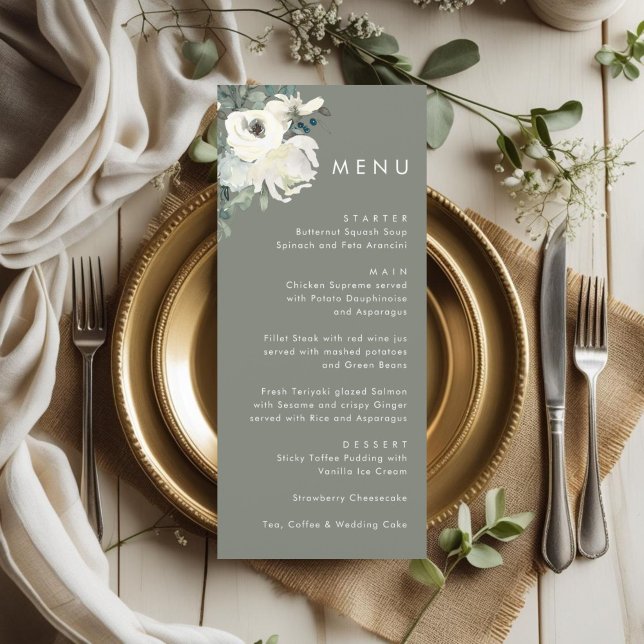 Menú Elegante atemporal floral boda verde oliva  (Subido por el creador)