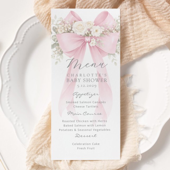Menú Elegante Baby Shower con Lazo Rosa (Subido por el creador)