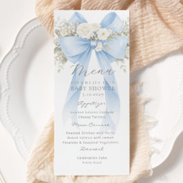 Menú Elegante Baby Shower de lazo azul de eucalipto