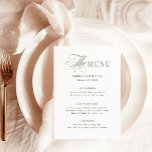 Menú Elegante blanco y verde sabio | Classic Luxe<br><div class="desc">Estos menús de bodas,  sencillos y elegantes,  combinan el texto verde sabio clásico con la caligrafía clásica de lujo sobre un fondo blanco.</div>