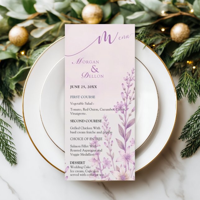 Menú Elegante Blush Suave Floral Lavanda Boda  (Subido por el creador)