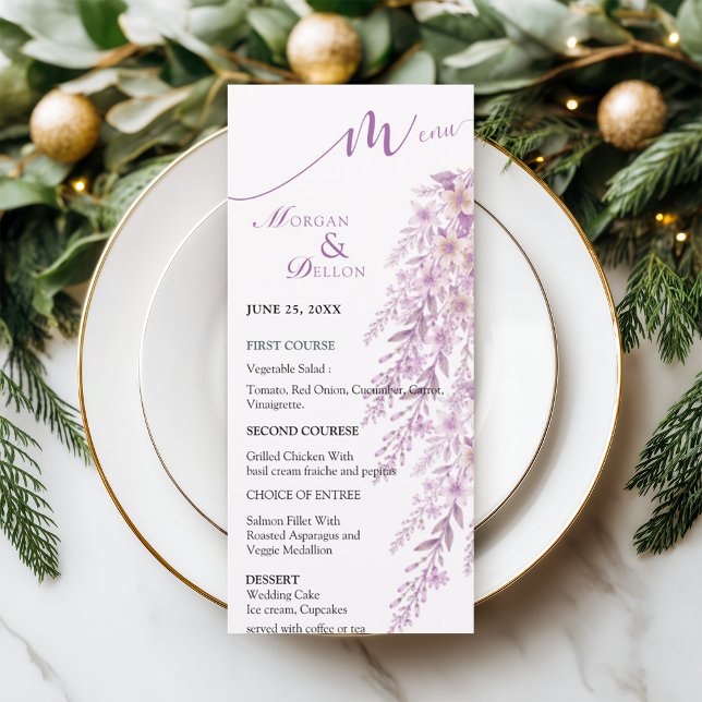 Menú Elegante Blush Suave Floral Lavanda Boda  (Subido por el creador)