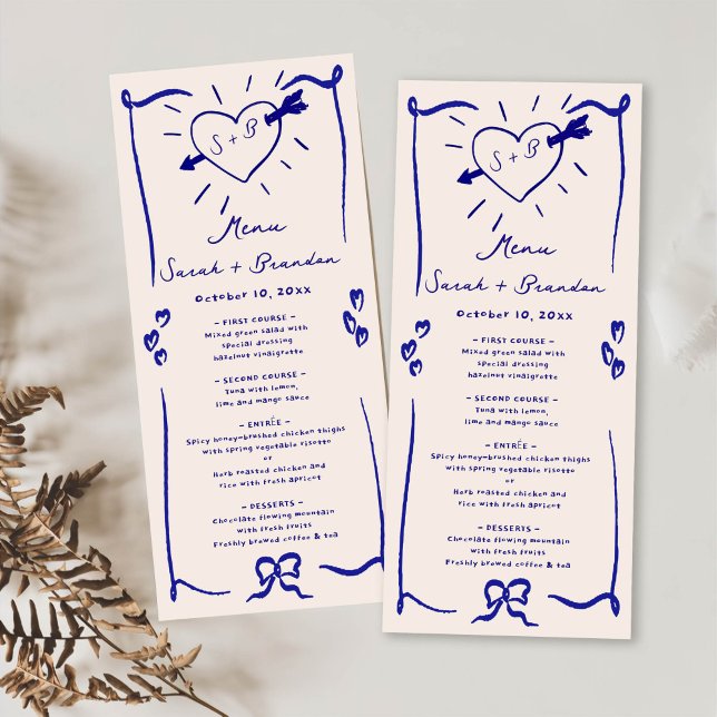 Menú Elegante Boda azul retro dibujado a mano (Subido por el creador)