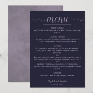 Menú Elegante Boda azul y violeta de la marina