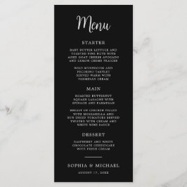 Menú Elegante Boda blanco negro con letras de mano
