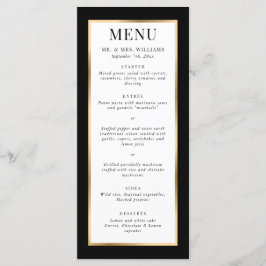 Menú Elegante Boda blanco negro y dorado