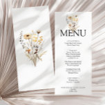 Menú Elegante Boda Boho Bright Floral Garden Dinner<br><div class="desc">Un menú boda boho con boda de ramo de flores silvestres amarillas y azules y verdes. Con flores y ramas de color amarillo y azul bohemio. Sobre el fondo blanco elegante con la palabra negrita del menú. Agarrarlo junto con otros artículos de nuestra colección de bodas y conseguir que todo...</div>