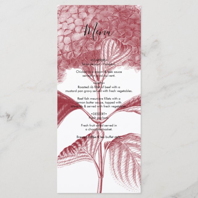 Menú Elegante Boda Borgoña Hydrangea (Anverso)