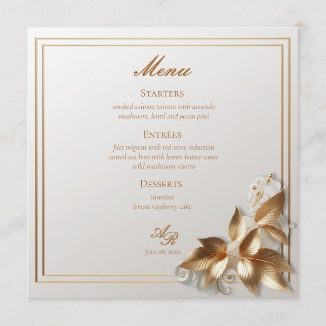 Menú Elegante Boda Botánica de Oro  (Anverso)