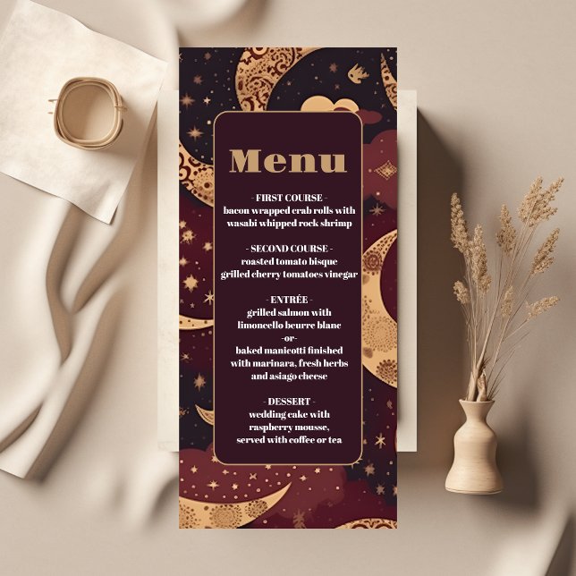 Menú Elegante Boda Celestial Burgundy Dorado (Subido por el creador)