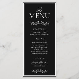 Menú Elegante Boda Clásica en Blanco y Negro