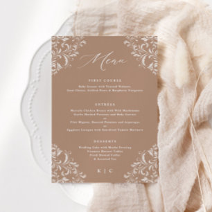 Menú Elegante Boda Clásica Taupe Beige Marrón